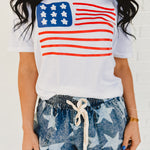 Mineral Washed Star Printed Shorts - Denim - Lace and Grace Boutique