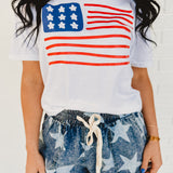 Mineral Washed Star Printed Shorts - Denim - Lace and Grace Boutique