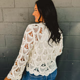 POL Solid Crochet Knit Long Sleeve Top - Ivory
