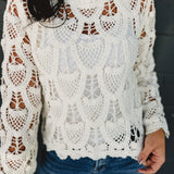 POL Solid Crochet Knit Long Sleeve Top - Ivory