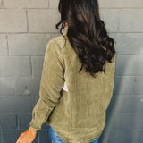 Corduroy & Plaid Reversible Shacket - Olive