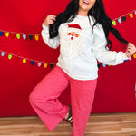 Santa Patch Embroidered French Terry Sweatshirt - Heather Grey - Lace and Grace Boutique