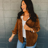 Corduroy & Plaid Reversible Shacket - Brown