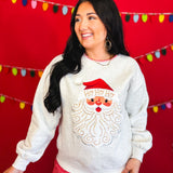 Santa Patch Embroidered French Terry Sweatshirt - Heather Grey - Lace and Grace Boutique
