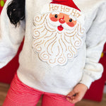 Santa Patch Embroidered French Terry Sweatshirt - Heather Grey - Lace and Grace Boutique
