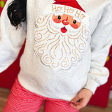 Santa Patch Embroidered French Terry Sweatshirt - Heather Grey - Lace and Grace Boutique