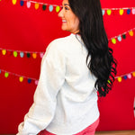 Santa Patch Embroidered French Terry Sweatshirt - Heather Grey - Lace and Grace Boutique