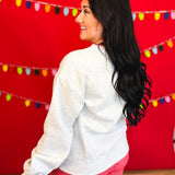 Santa Patch Embroidered French Terry Sweatshirt - Heather Grey - Lace and Grace Boutique