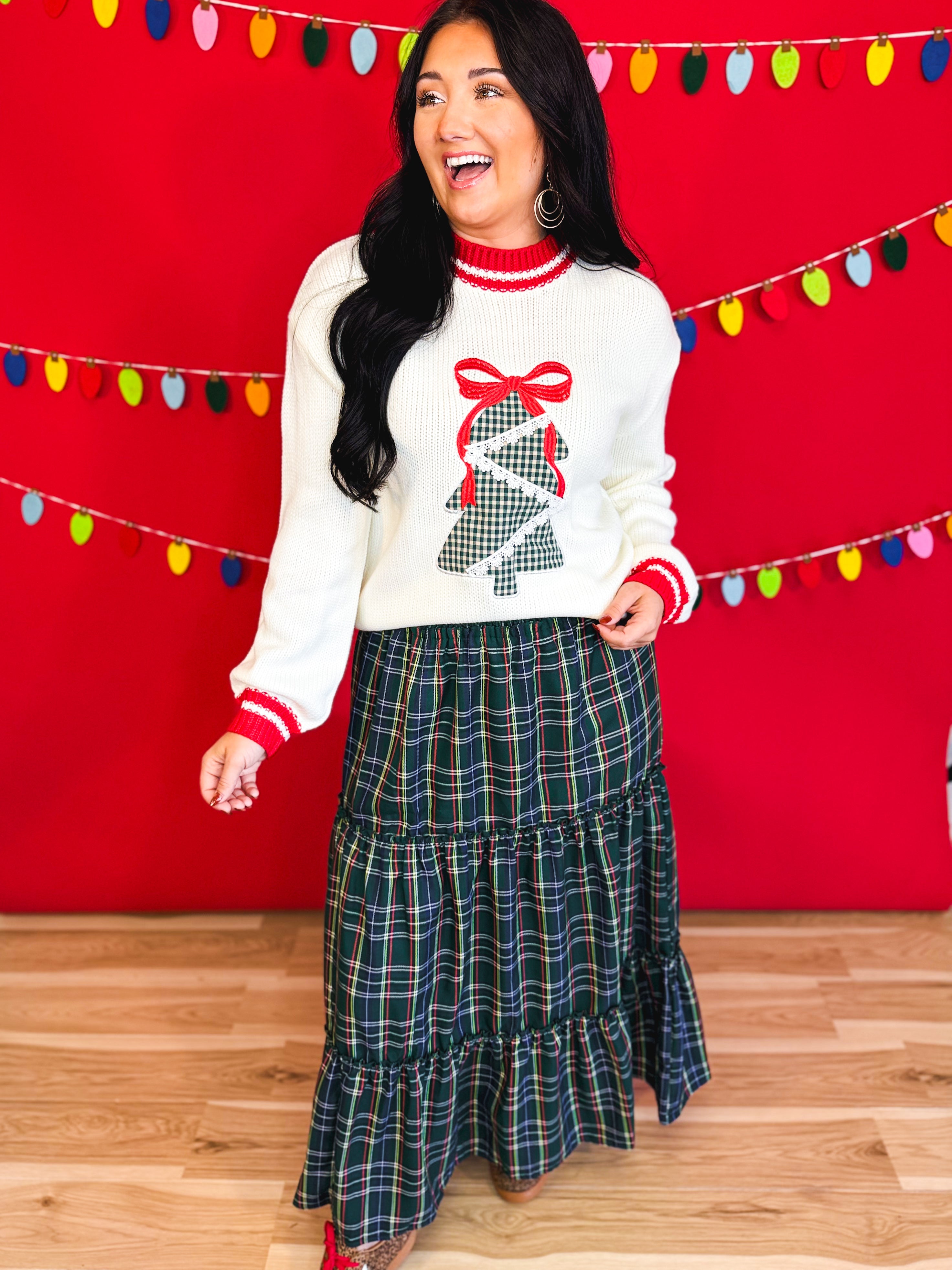 Christmas Plaid Tiered Maxi Skirt - Hunter Green - Lace and Grace Boutique