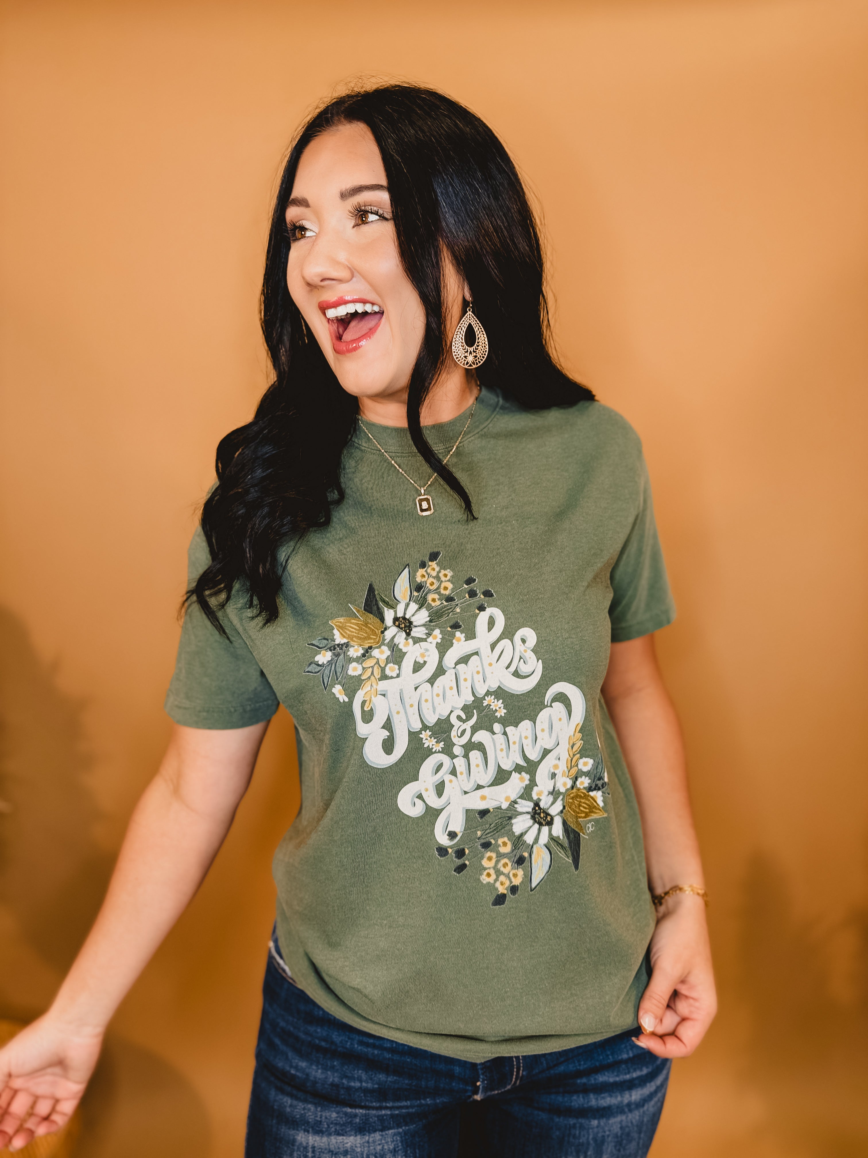 Thanks & Giving Graphic Tee - Olive - Lace and Grace Boutique