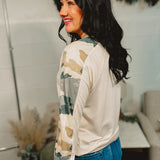 Camo Striped Sleeve Pullover - Beige