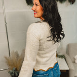 Scalloped Edge V-Neck Sweater - Ivory