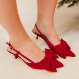 Pointed Toe Bow Stilletos - Red