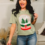 Let It Snow Globe Graphic Tee - Sage