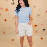 Floral Denim Shorts - Cream/Blue