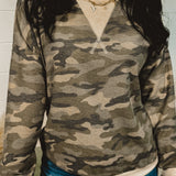 Camo Terry  Knit Pullover - Camo Beige