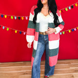 Christmas Color Block Long Knit Sweater Cardigan - Lace and Grace Boutique