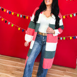 Christmas Color Block Long Knit Sweater Cardigan - Lace and Grace Boutique