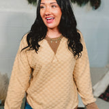 Soft Textured Checker Knit Pullover - Taupe