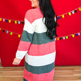 Christmas Color Block Long Knit Sweater Cardigan - Lace and Grace Boutique