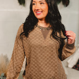 Soft Textured Checker Knit Pullover - Mocha
