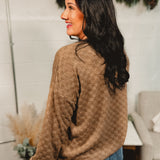 Soft Textured Checker Knit Pullover - Mocha