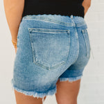 High Rise Distressed Mid-Thigh Risen Shorts - Light Denim - Lace and Grace Boutique