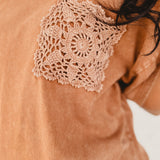 Short Sleeved Mineral Washed Oversized Top - Wood