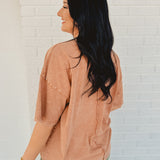 Short Sleeved Mineral Washed Oversized Top - Wood
