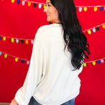 Holiday Plaid Bow Waffle Knit Pullover - Ivory - Lace and Grace Boutique