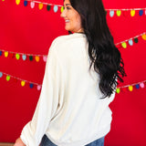 Holiday Plaid Bow Waffle Knit Pullover - Ivory - Lace and Grace Boutique