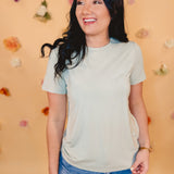 Basic Crew Neck Short Sleeve Top - Spring Sage