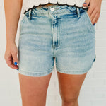 High Rise Risen Denim Shorts - Light - Lace and Grace Boutique