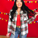 Plaid Print Button Up Knit Jacket - Ivory Multi - Lace and Grace Boutique