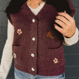 Floral Embroidered Brushed Vest - Burl Wood