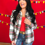 Plaid Print Button Up Knit Jacket - Ivory Multi - Lace and Grace Boutique