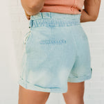 Pleated Light Denim Shorts - Lace and Grace Boutique