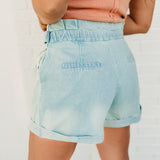 Pleated Light Denim Shorts - Lace and Grace Boutique