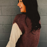 Floral Embroidered Brushed Vest - Burl Wood