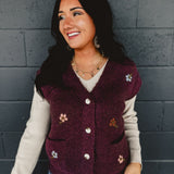 Floral Embroidered Brushed Vest - Burl Wood