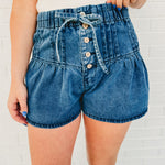 Pintuck Wide Leg Shorts - Dark Denim - Lace and Grace Boutique