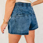 Pintuck Wide Leg Shorts - Dark Denim - Lace and Grace Boutique