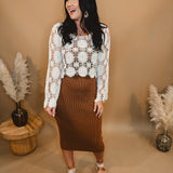 Scalloped Knit Tank Midi Dress - Caramel - Lace and Grace Boutique
