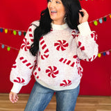 Candy Cane Speckled Knit Sweater - Off White/Red - Lace and Grace Boutique