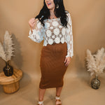 Scalloped Knit Tank Midi Dress - Caramel - Lace and Grace Boutique