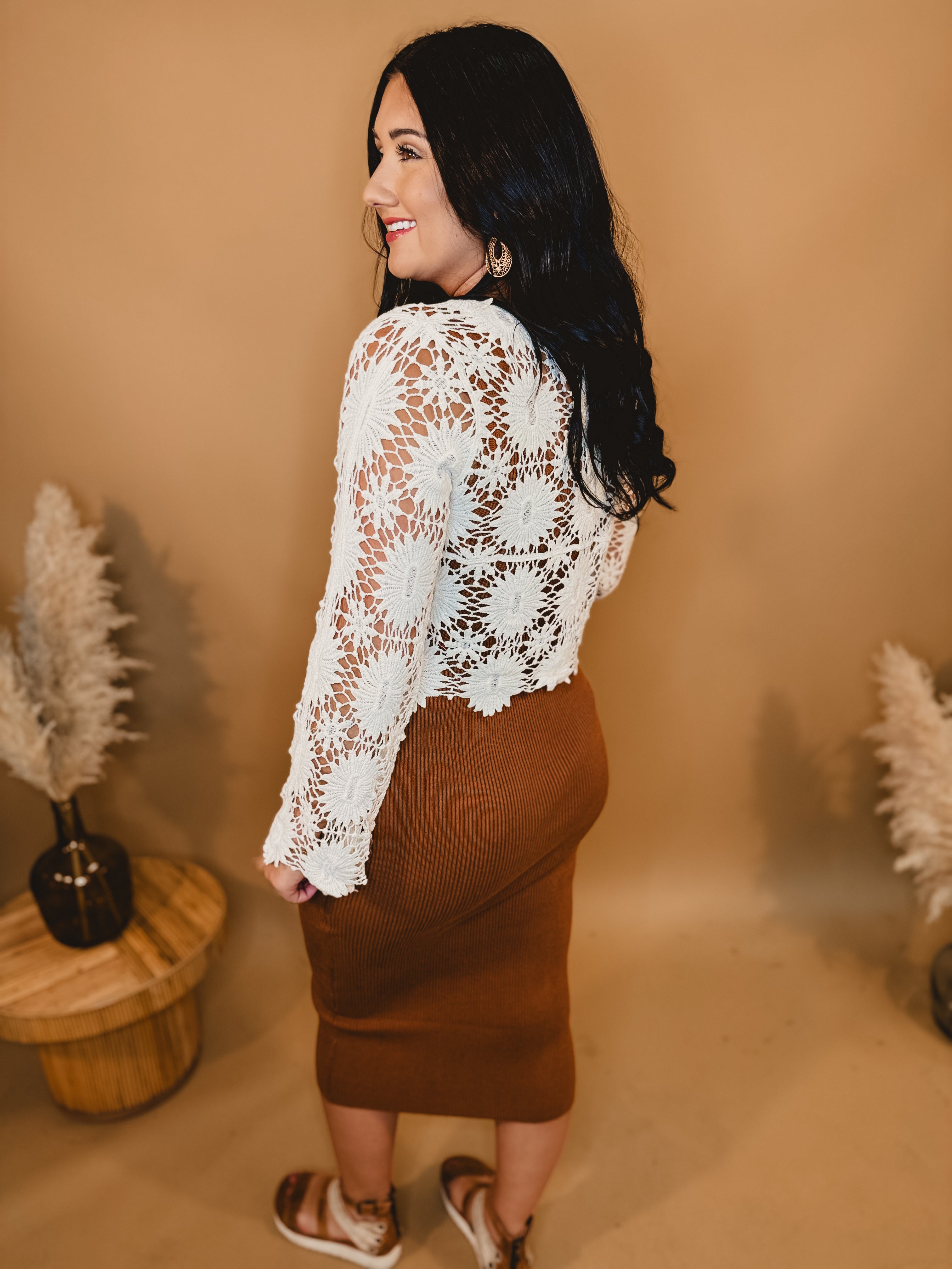 Scalloped Knit Tank Midi Dress - Caramel - Lace and Grace Boutique