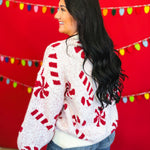 Candy Cane Speckled Knit Sweater - Off White/Red - Lace and Grace Boutique