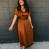Washed Satin Lace Maxi Dress - Sepia