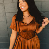 Washed Satin Lace Maxi Dress - Sepia