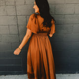 Washed Satin Lace Maxi Dress - Sepia
